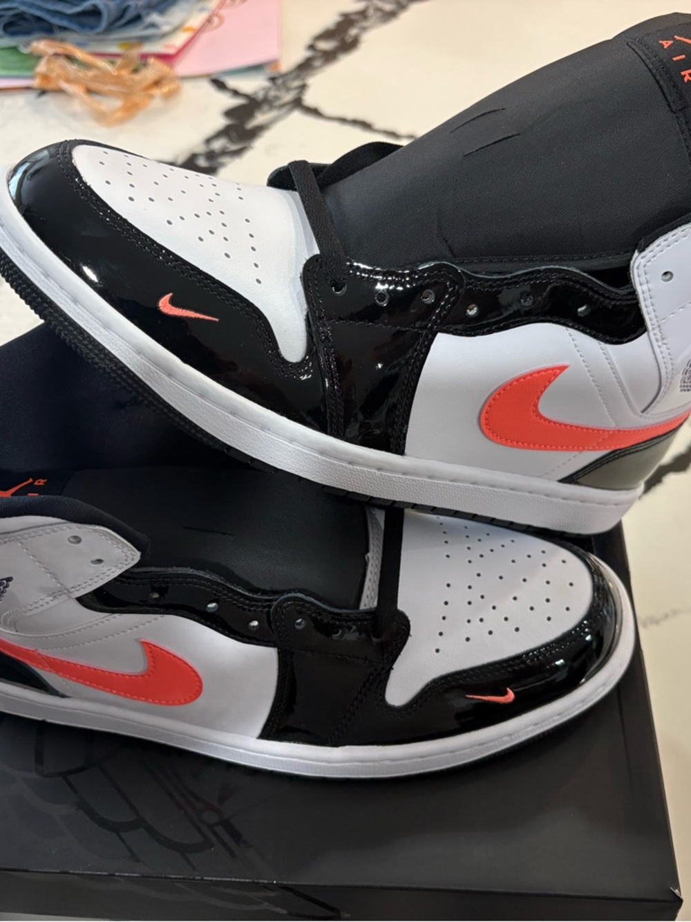 Jordan Men’s High-Top Sneakers Black White Crimson-Orange Swoosh